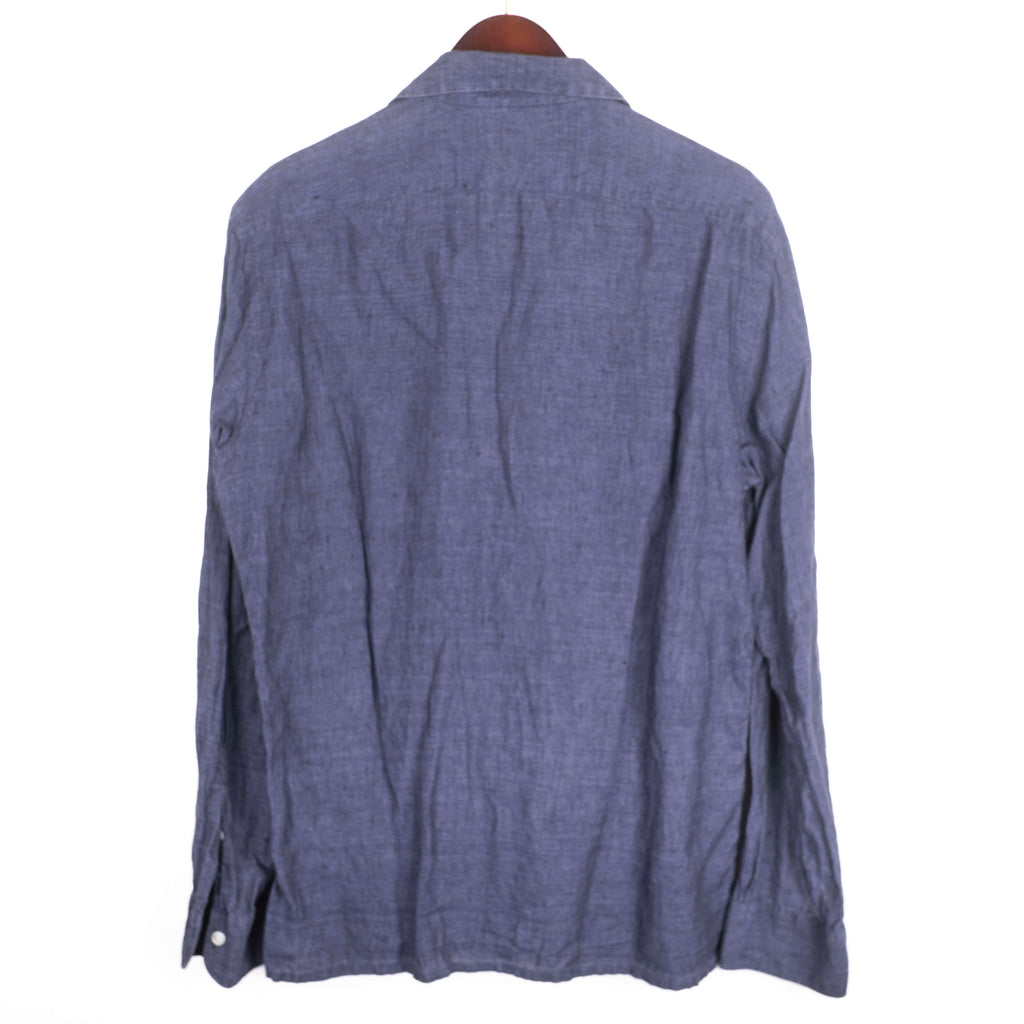 Navy Linen Camp Collar Shirt