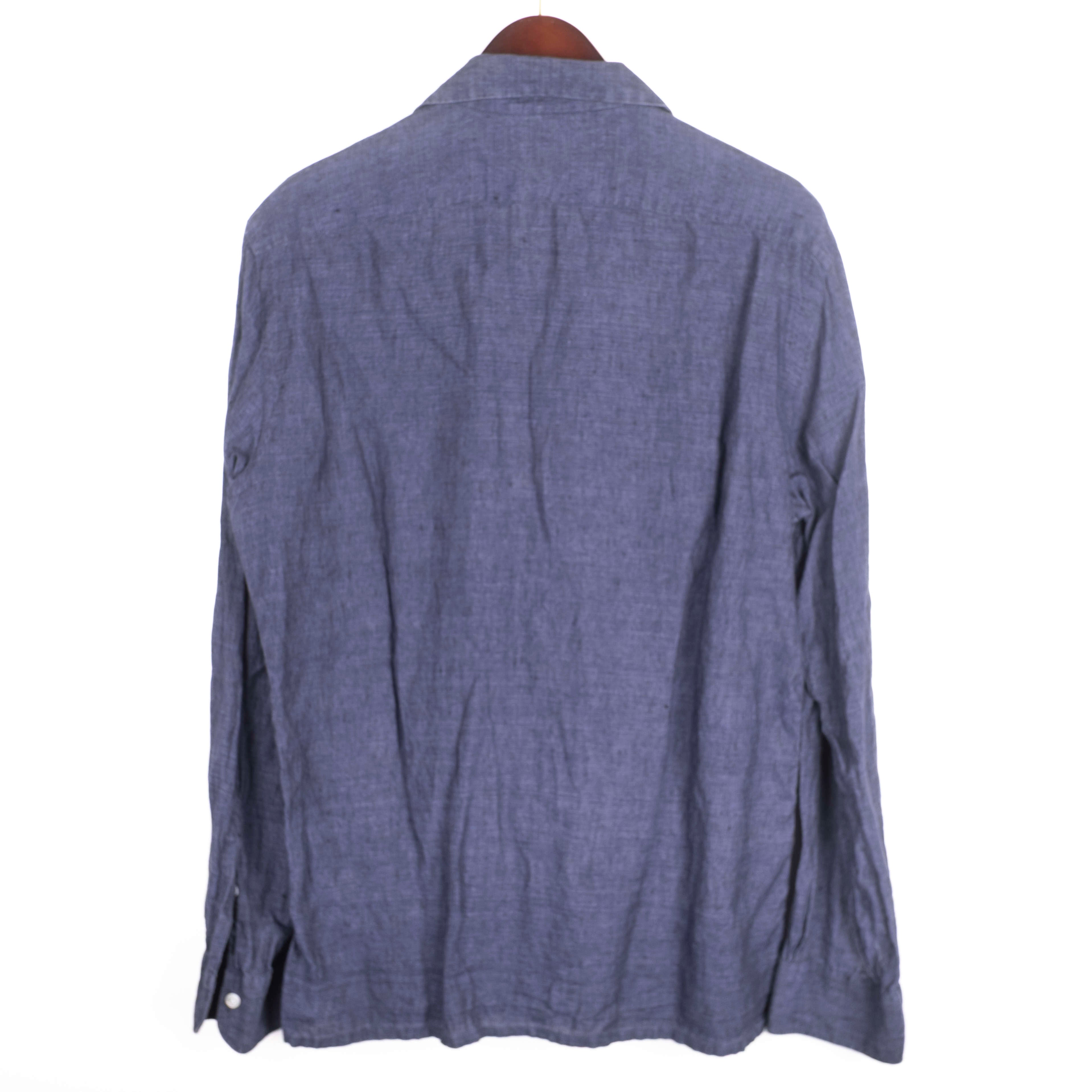 Navy Linen Camp Collar Shirt