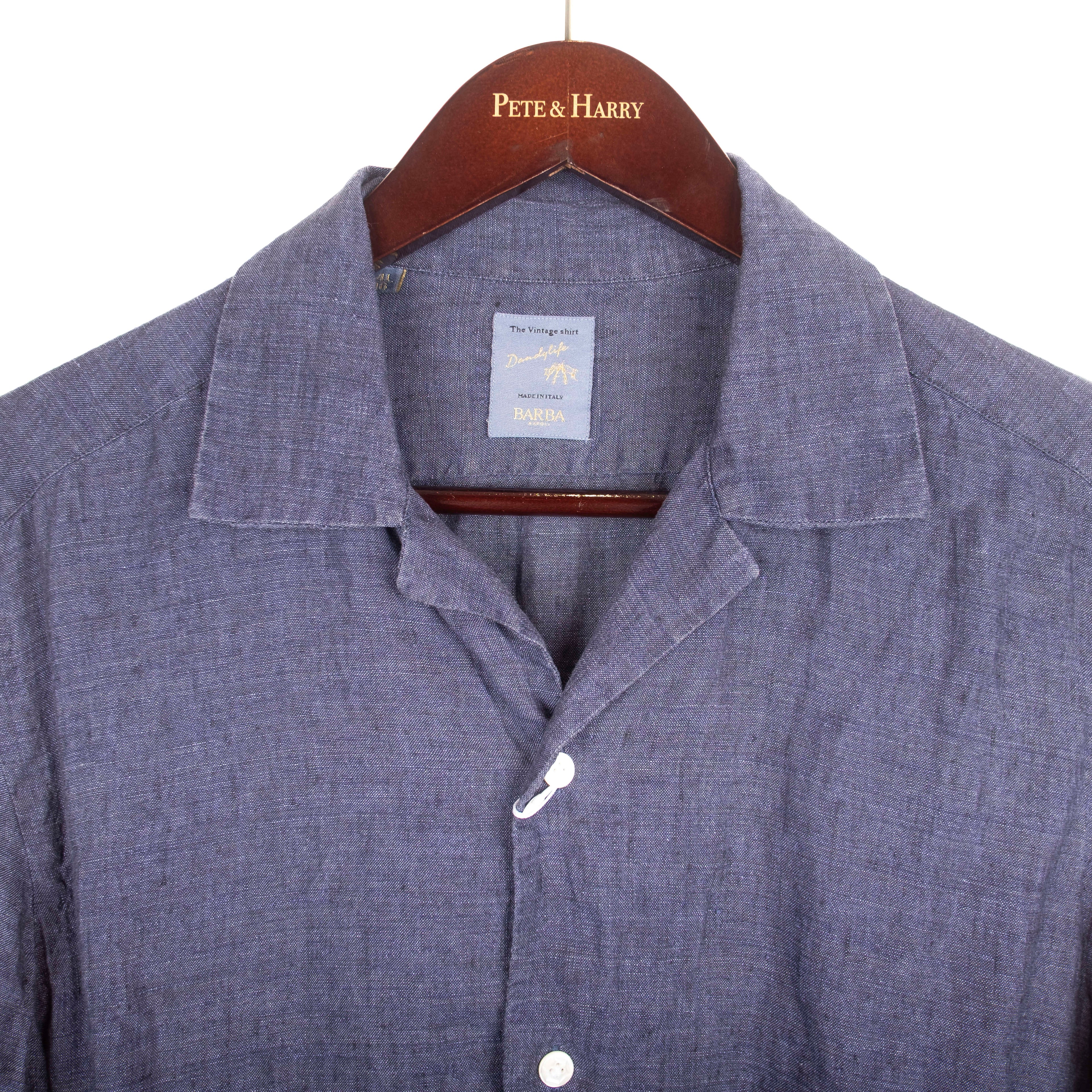 Navy Linen Camp Collar Shirt