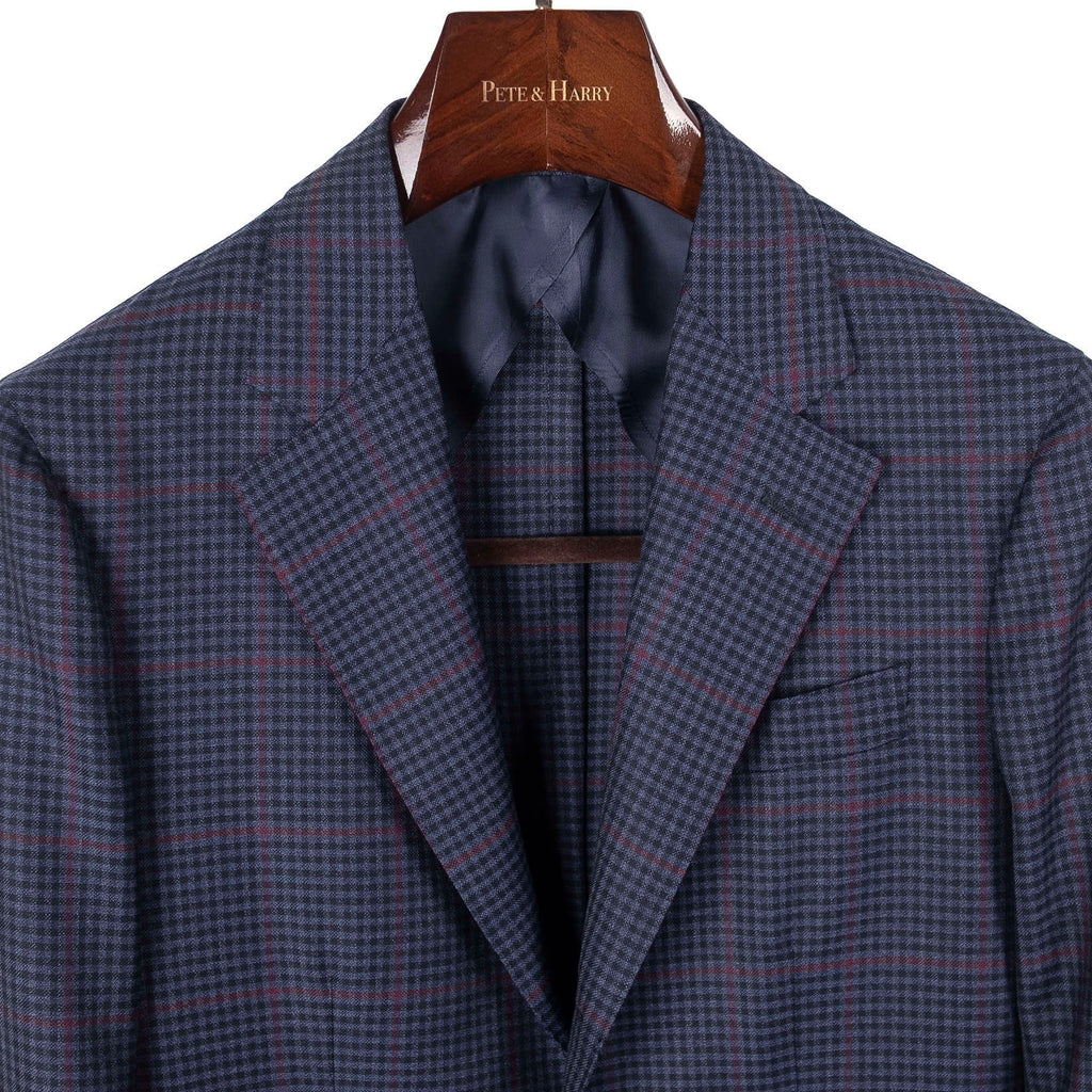 Neapolitan Hand Tailored Navy with red checks Summer Wool Sport Coat Sz 48