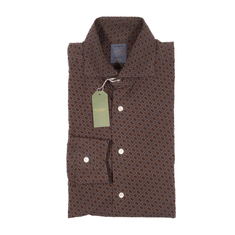 Barba Napoli Blue and Brown Pattern Shirt