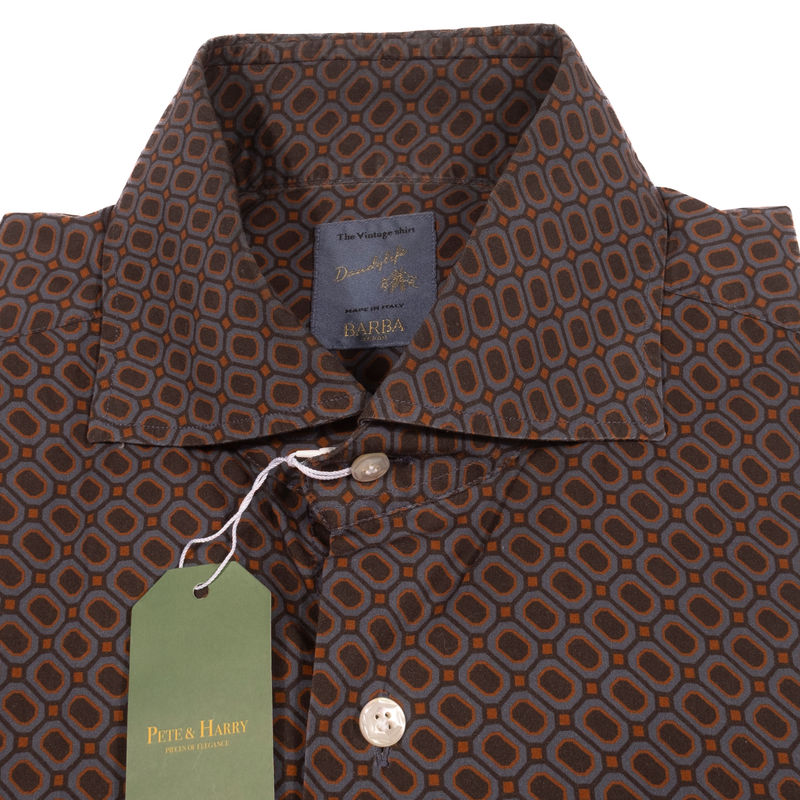 Barba Napoli Blue and Brown Pattern Shirt
