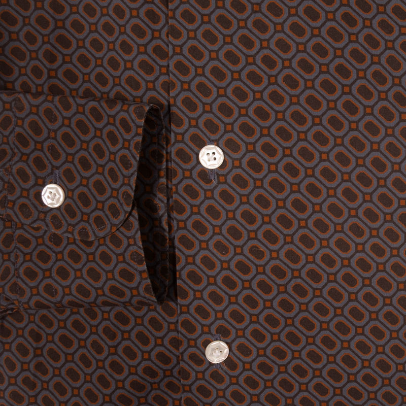 Barba Napoli Blue and Brown Pattern Shirt