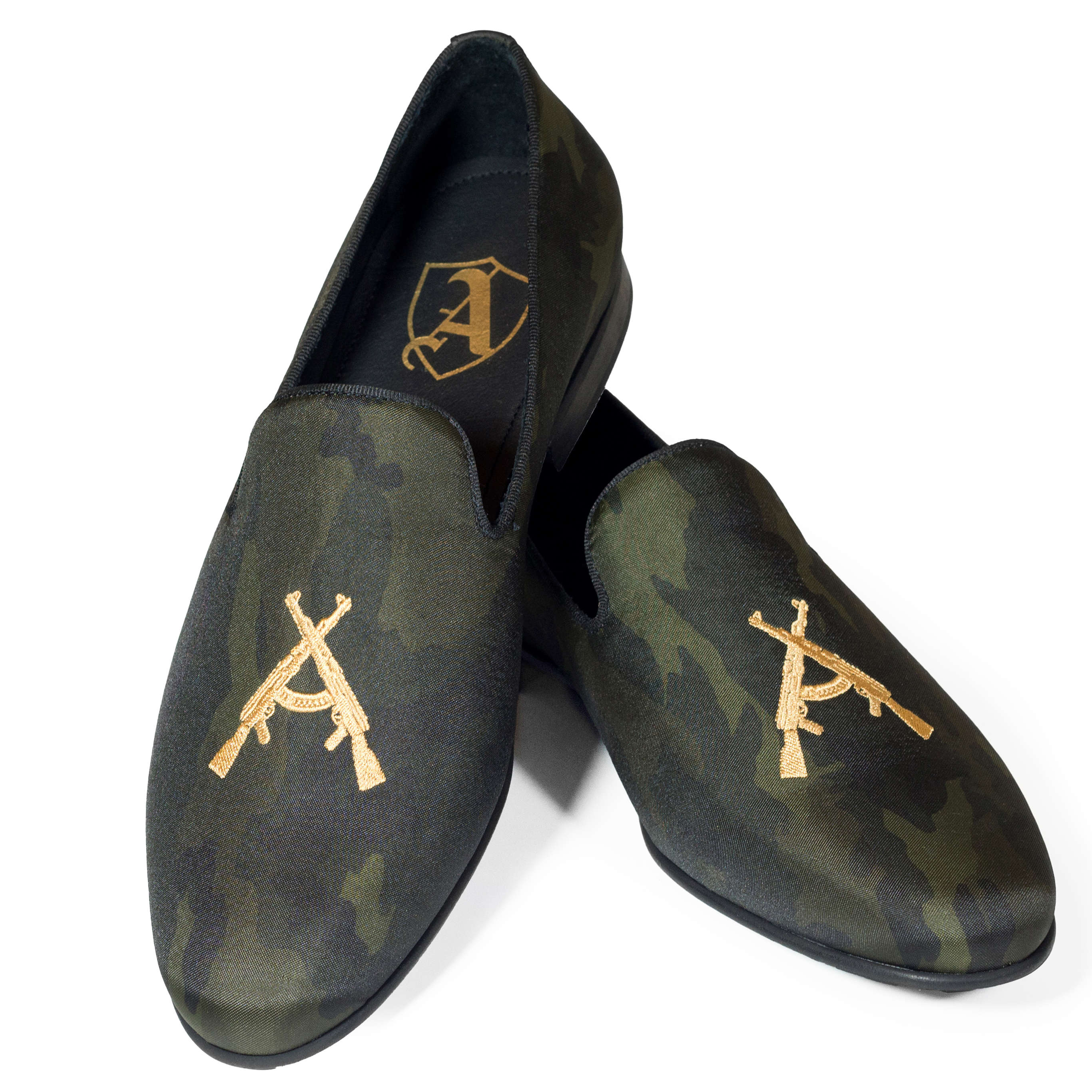 Camouflage Coloured Albert Slippers with Embroidered Rifles, 42