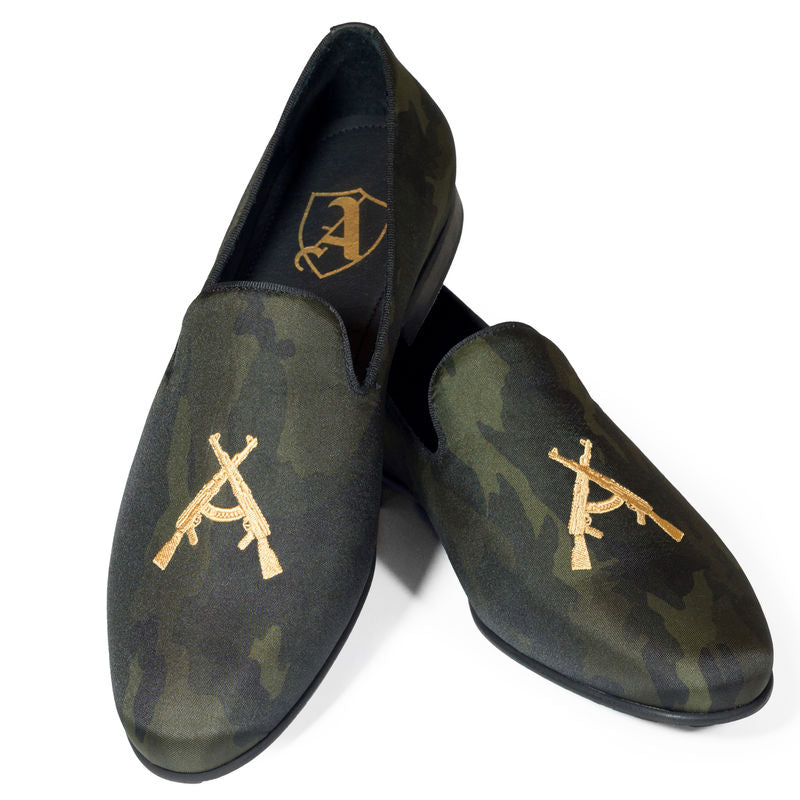 Camouflage Coloured Albert Slippers with Embroidered Rifles
