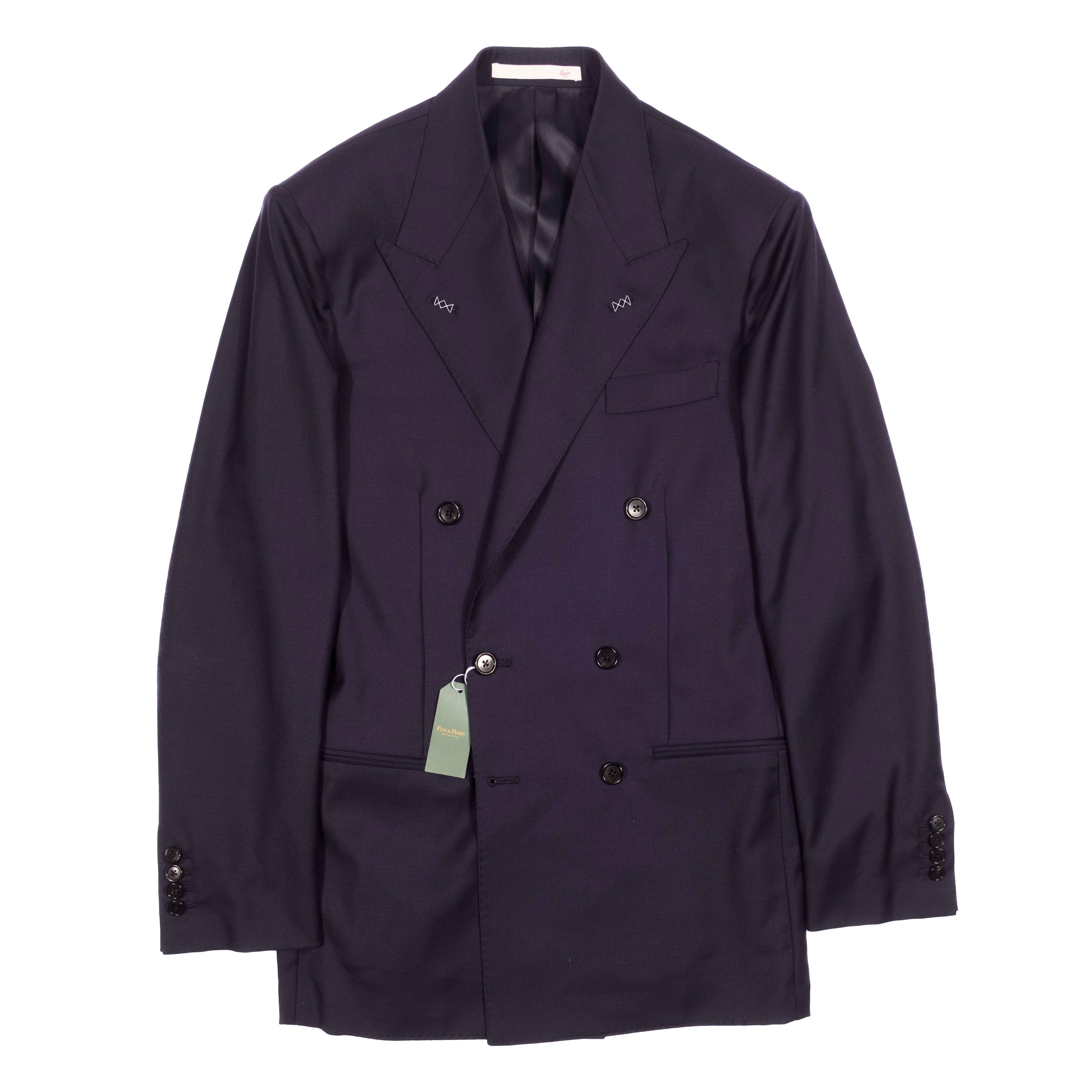 Neapolitan Hand Tailored Drapers Navy Double Breasted Sport Coat Sz 48