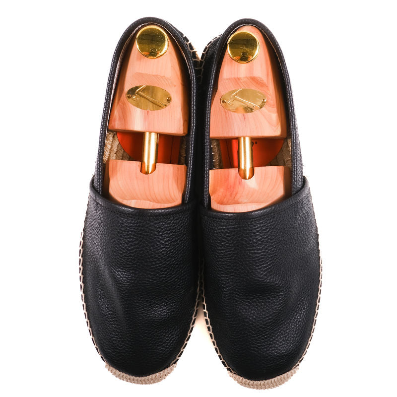 Santoni Black Leather Espadrilles