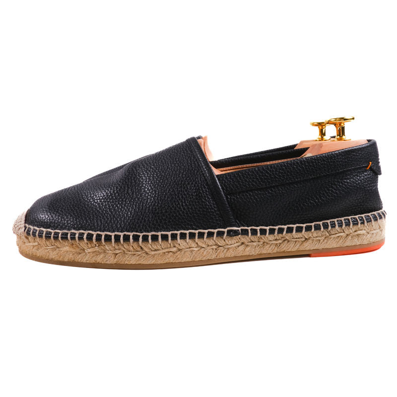 Santoni Black Leather Espadrilles