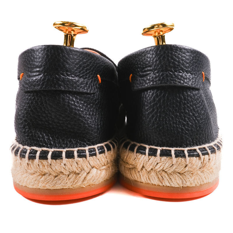 Santoni Black Leather Espadrilles