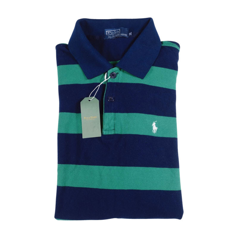 Polo Ralph Lauren Navy and Green Striped Polo Shirt Sz XXL