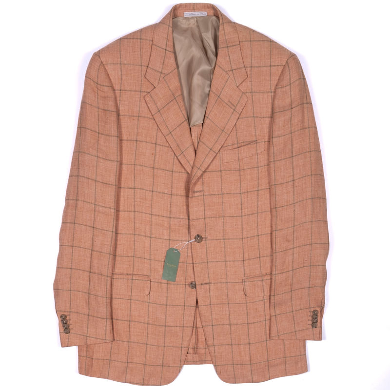 Corneliani Orange with Green Check Linen Sport Coat