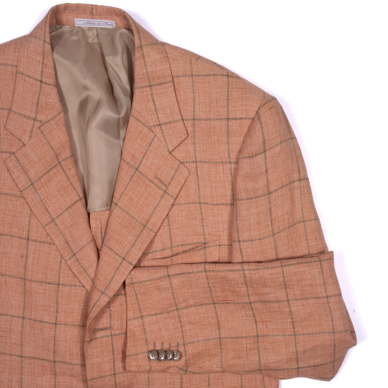 Corneliani Orange with Green Check Linen Sport Coat