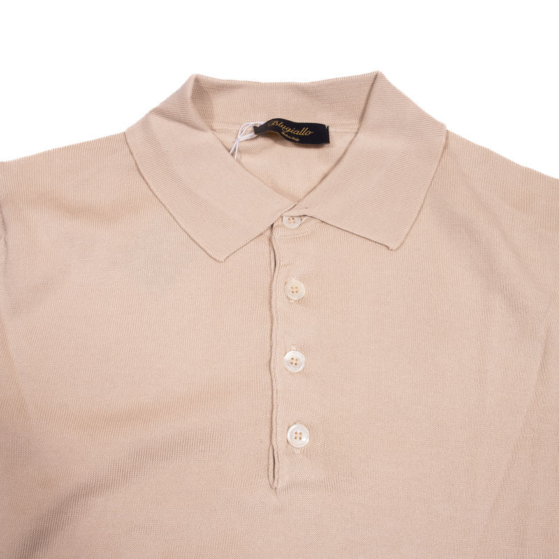 Blugiallo Beige Knit Long Sleeved Cotton Polo Shirt