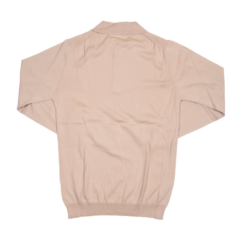 Blugiallo Beige Knit Long Sleeved Cotton Polo Shirt