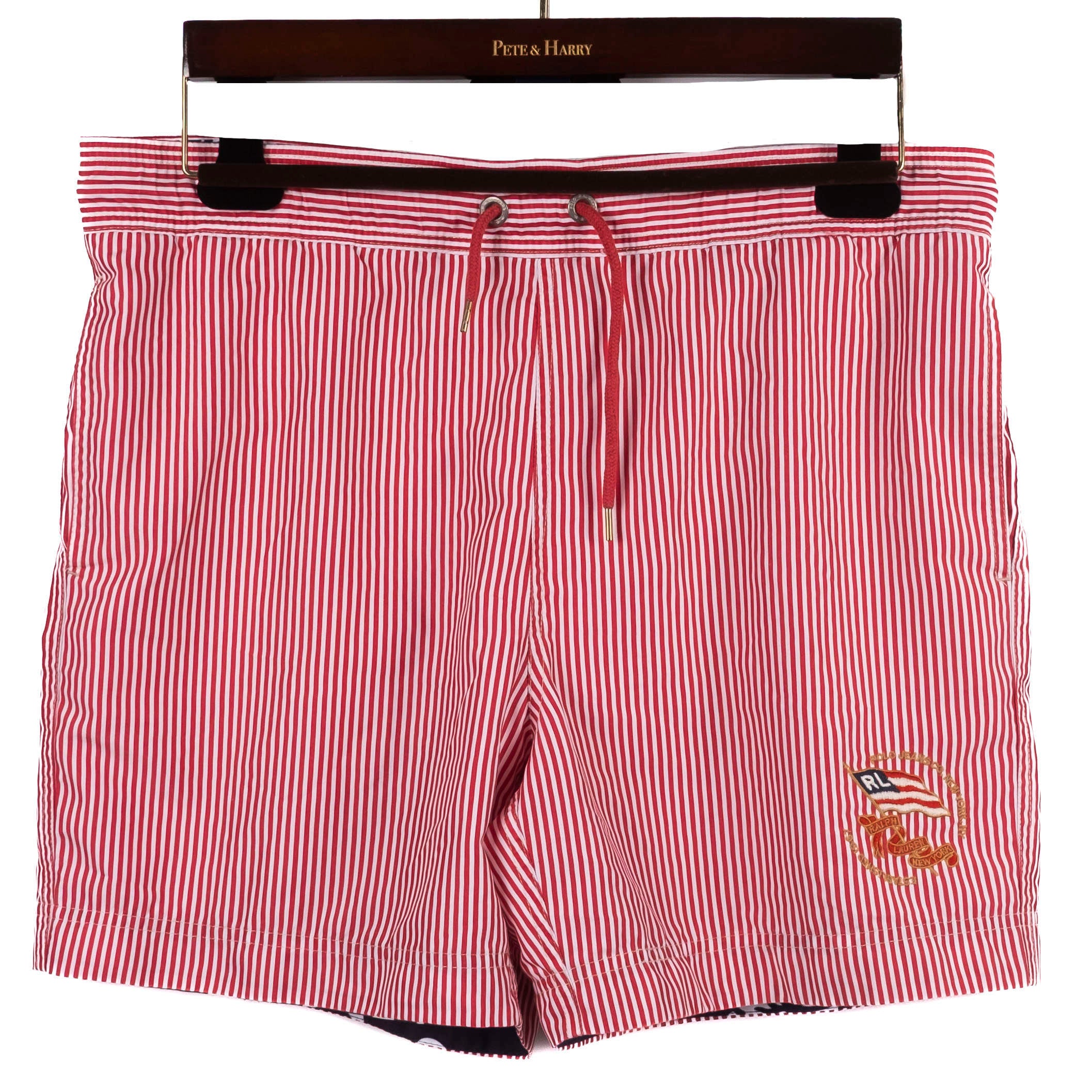 Red and White Striped Swimming Trunks