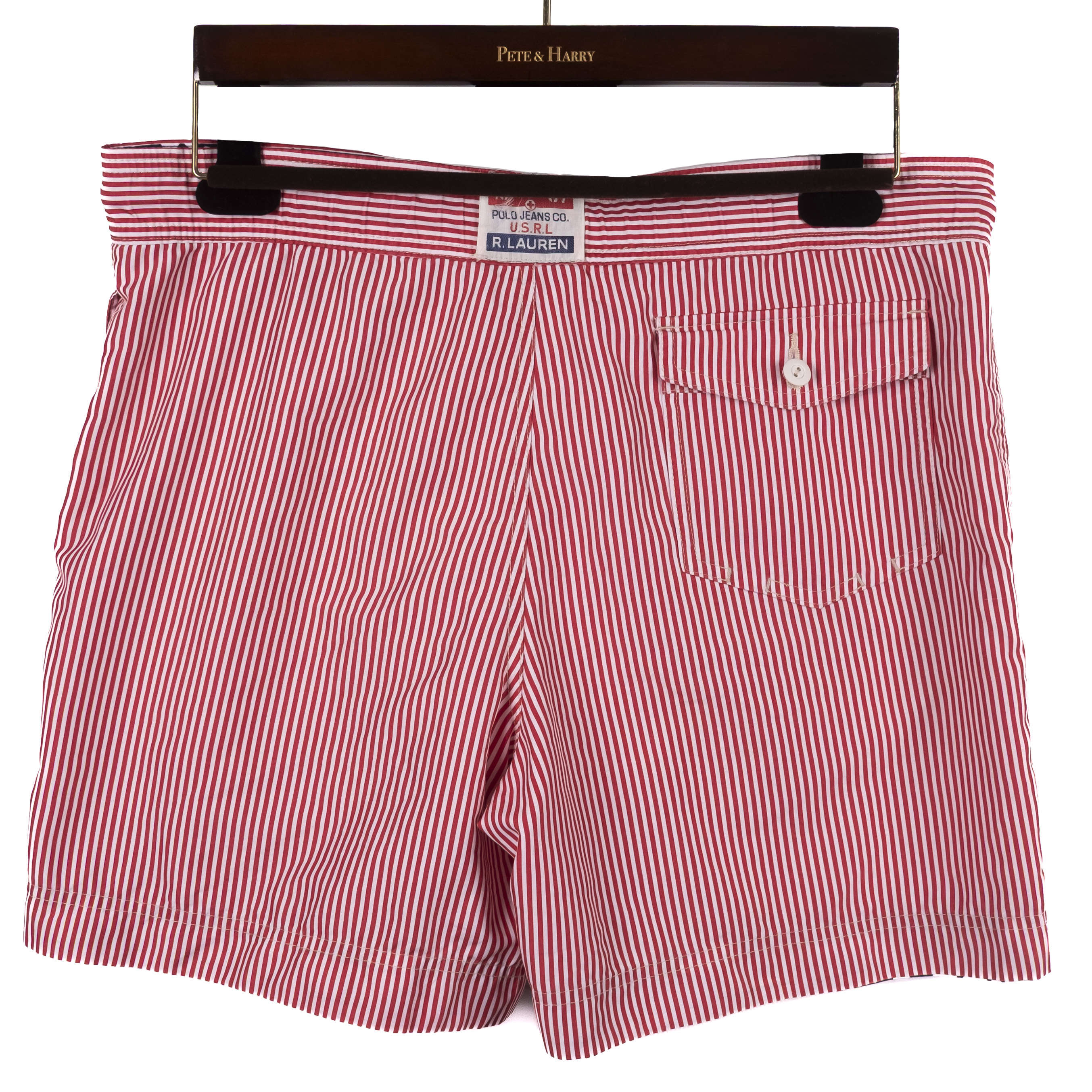 Red and White Striped Swimming Trunks