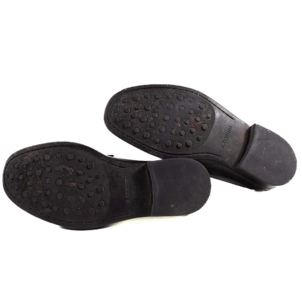 A.Testoni Black Penny Loafers