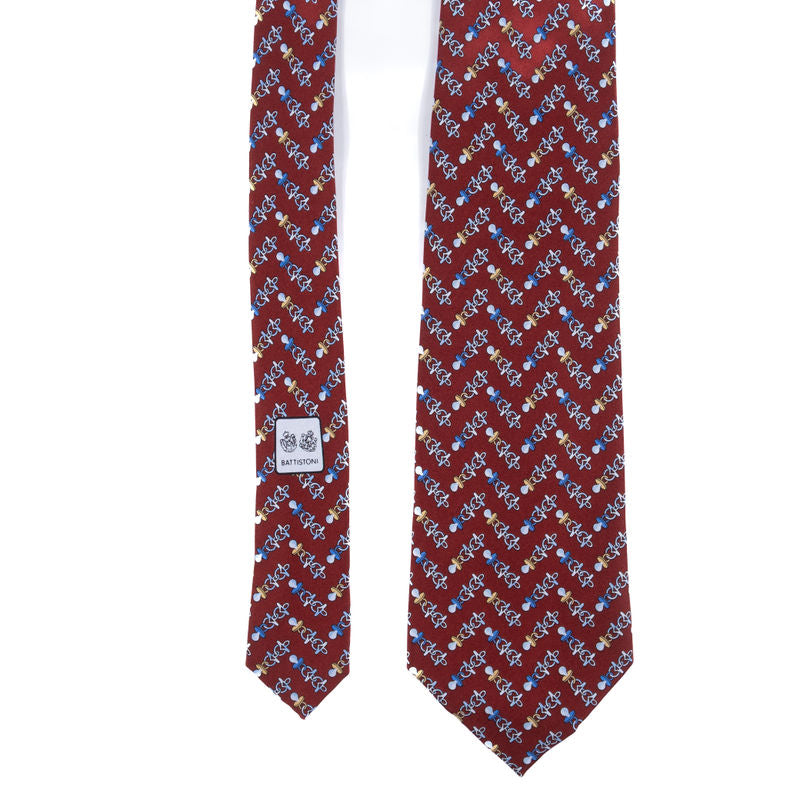 Battistoni Red Tie with Blue and Yellow Details