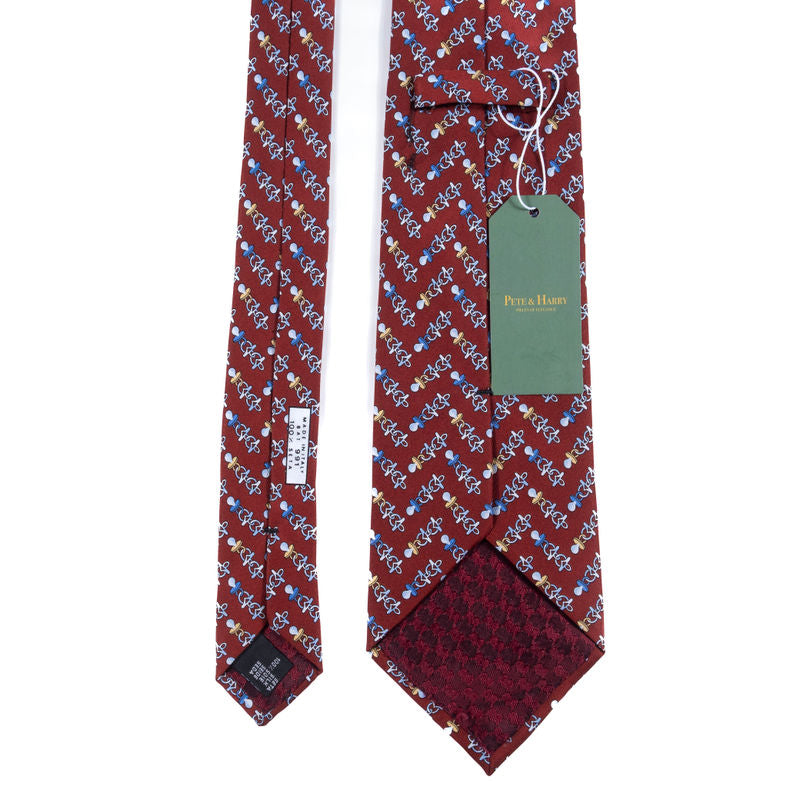 Battistoni Red Tie with Blue and Yellow Details