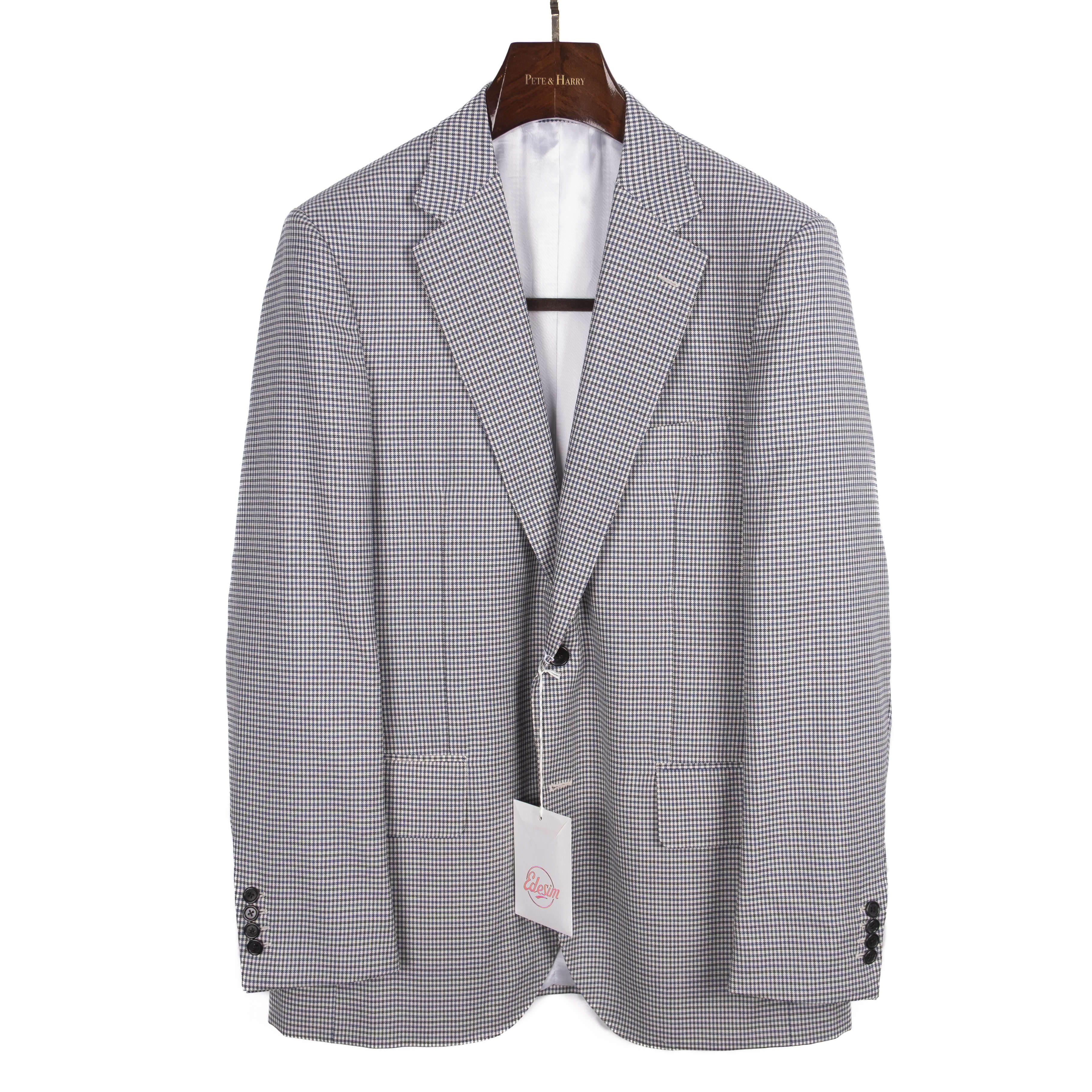 Neapolitan Hand Tailored Grey, White and Blue Mini Checked Sport Coat