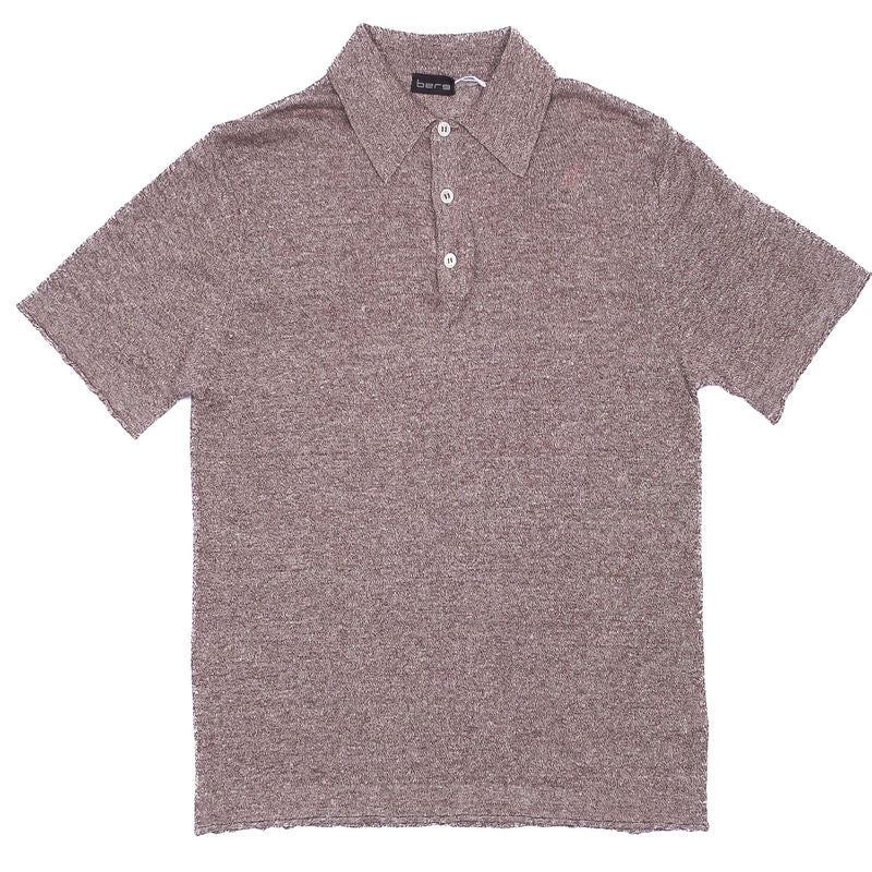 Brown Short Sleeve Linnen Polo Shirt