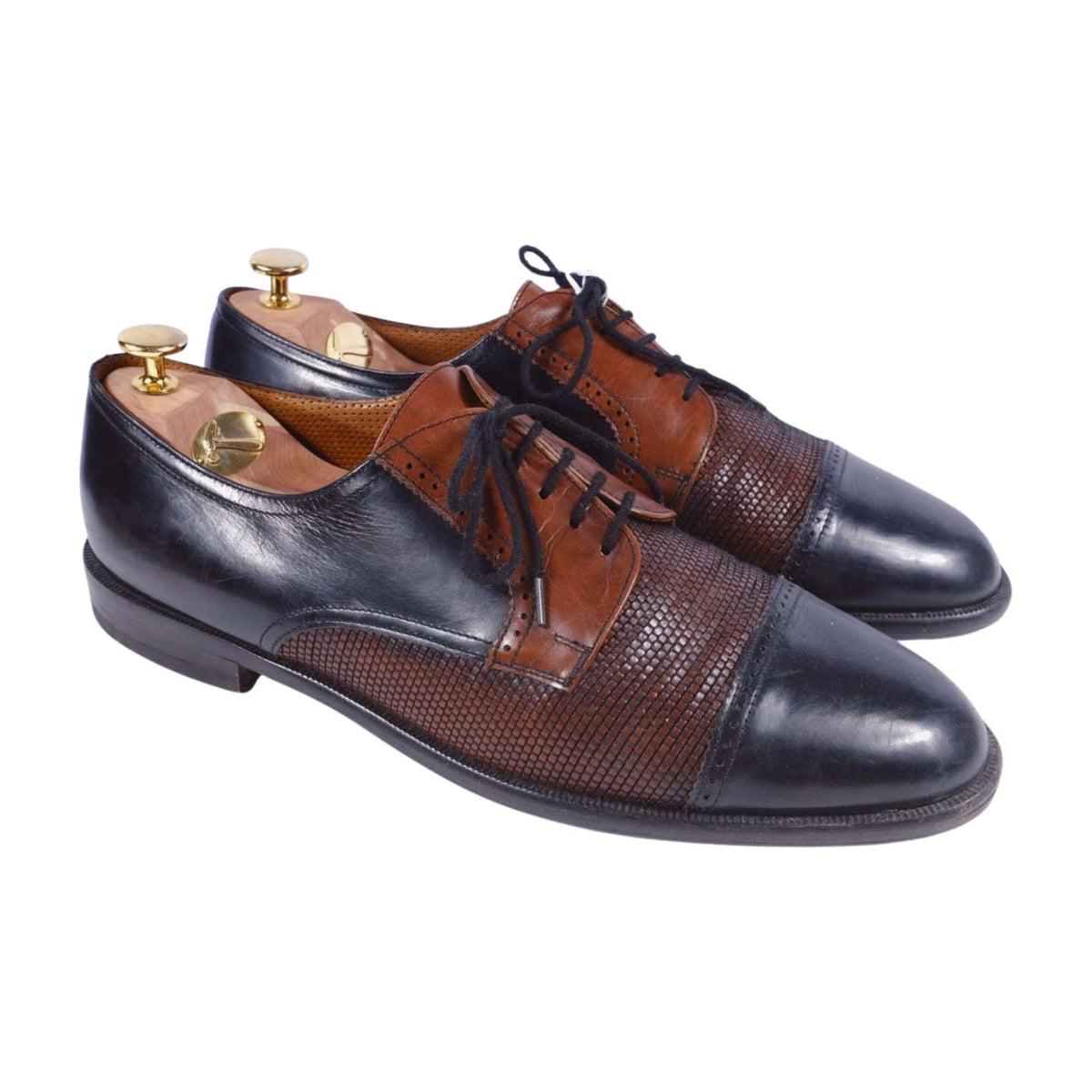 Bally Black and Brown Braided Leather Derbies