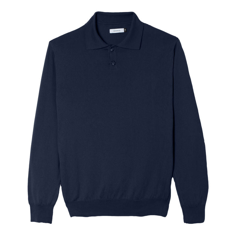 Long Sleeve Knitted Polo Navy