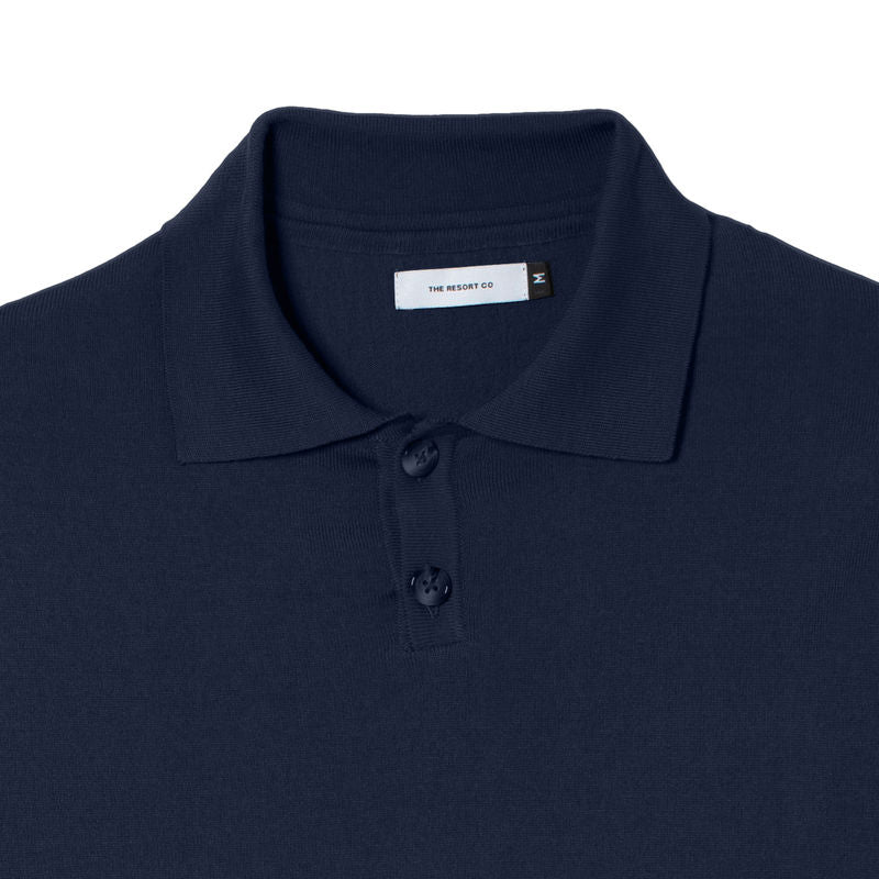 Long Sleeve Knitted Polo Navy