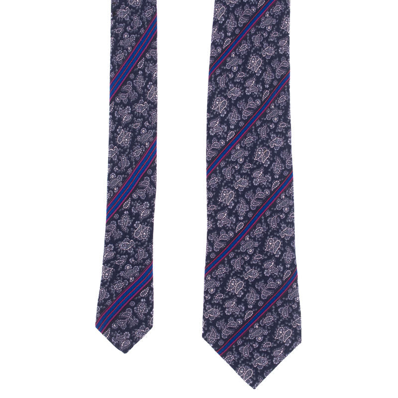 Stefano Ricci Blue Paisley Tie with Stripes