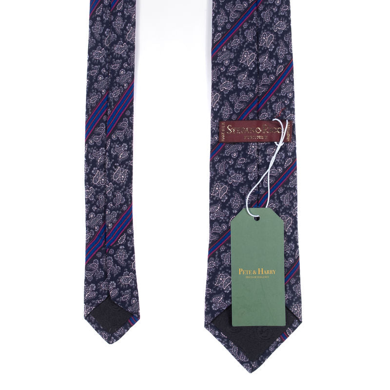 Stefano Ricci Blue Paisley Tie with Stripes