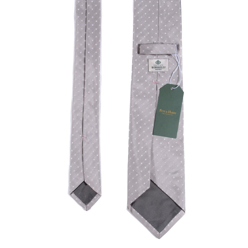 Borrelli Napoli Grey with White Polka Dots Tie