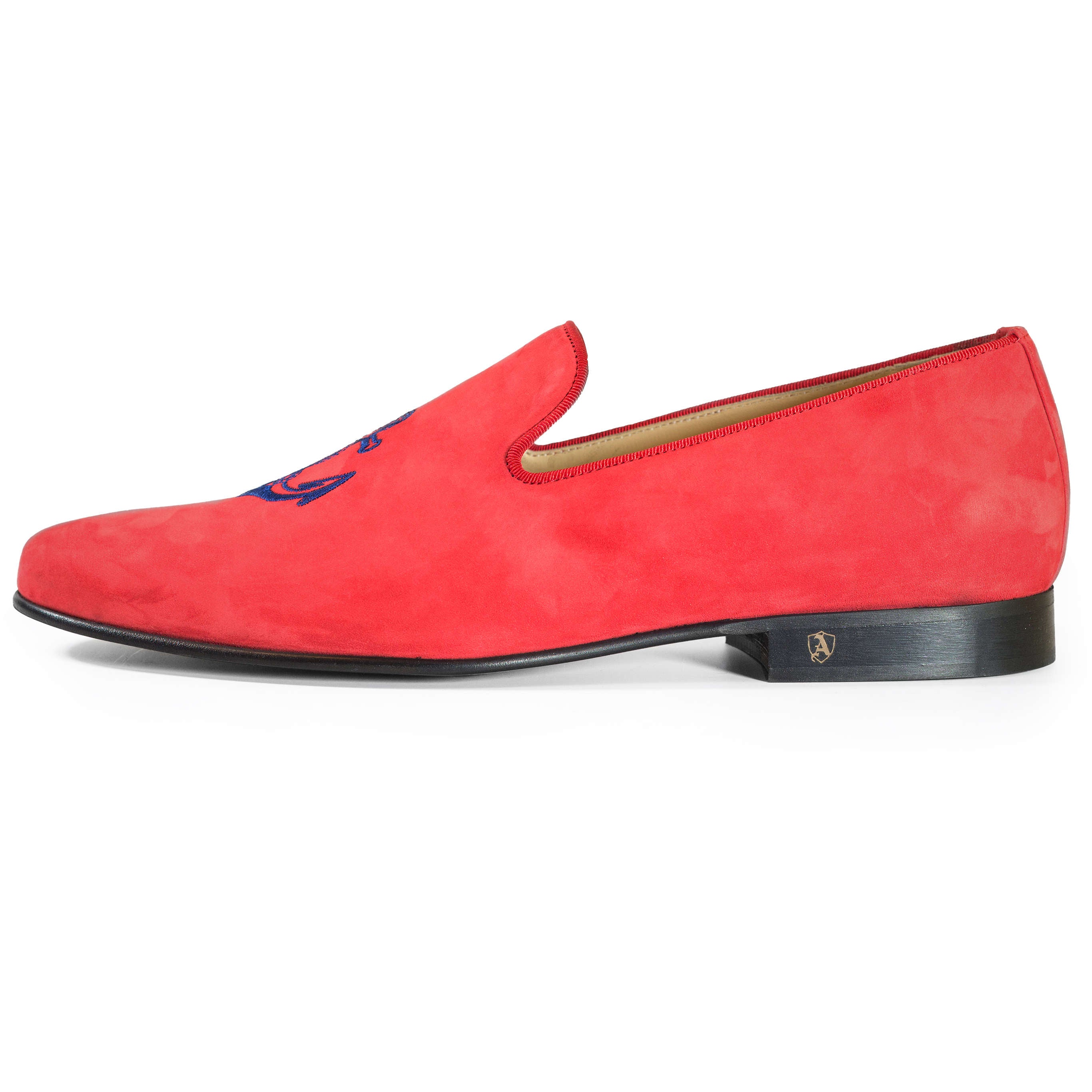 Salmon Suede Slippers with Embroidered Anchors, 44