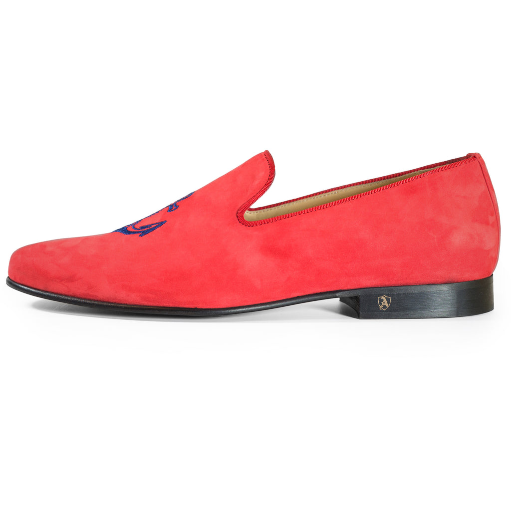 Salmon Velvet Slippers with Embroidered Anchors, 42