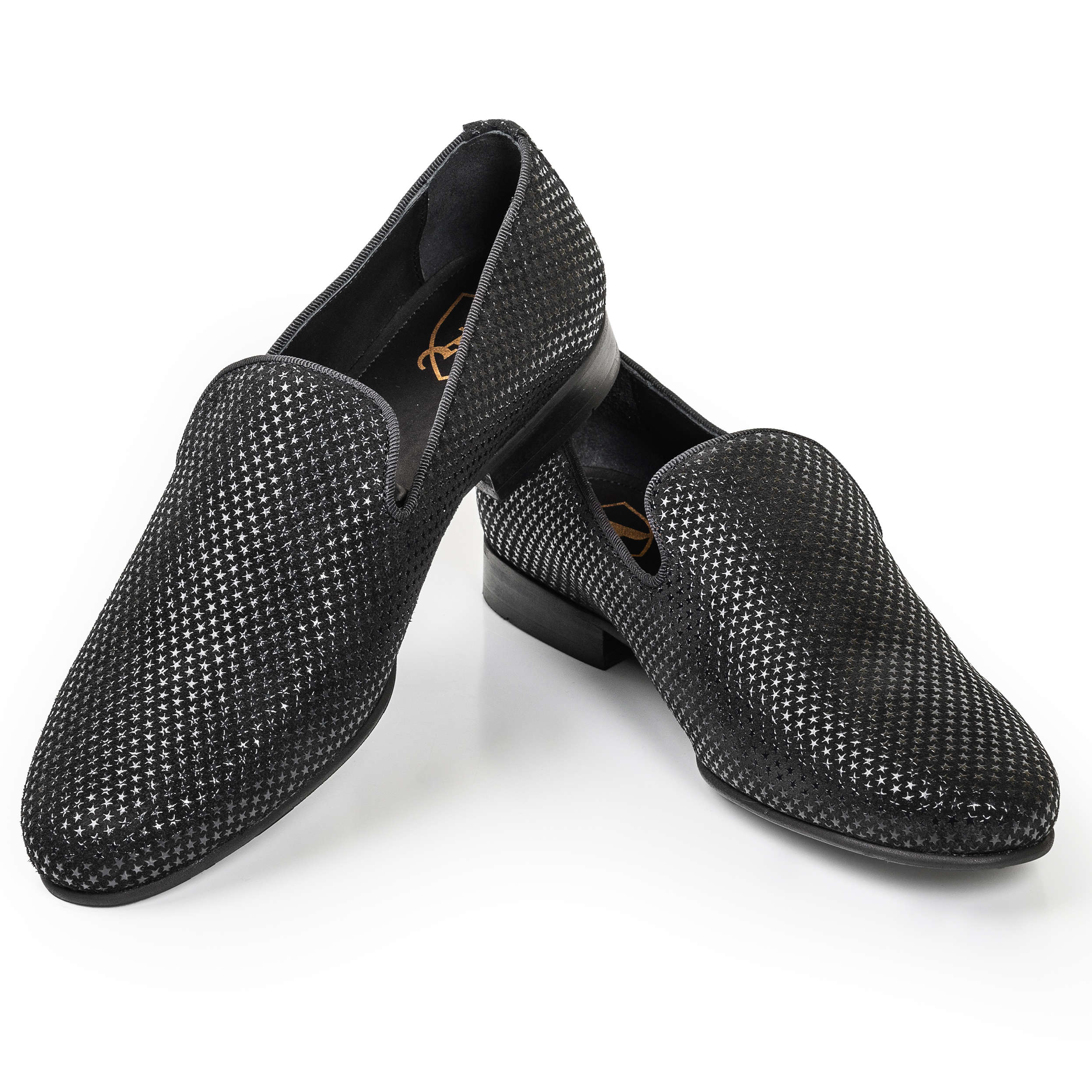 Black Suede Slippers with Stars, 41