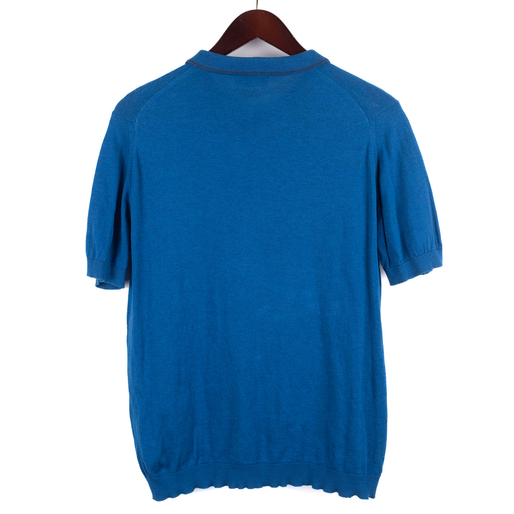 Blue Short Sleeve Knit Polo Shirt