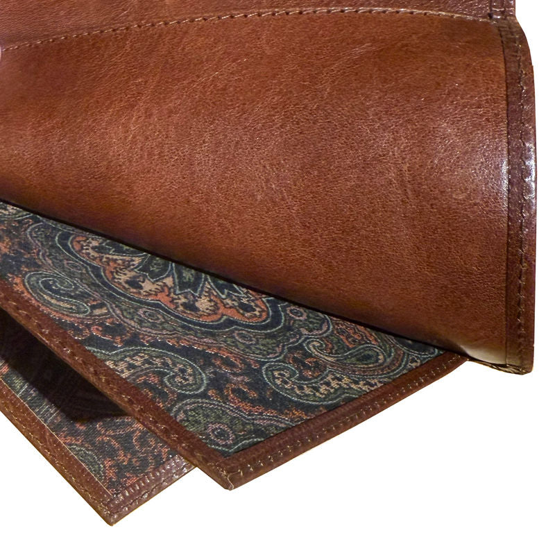 Brown Leather Wallet/Passport Cover with Paisley Lining