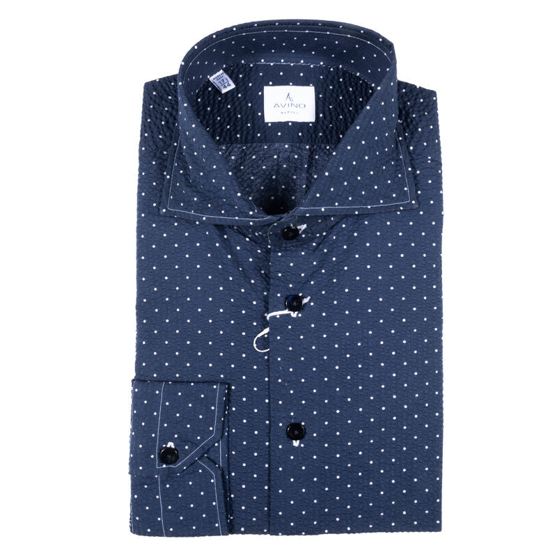 Navy with white dots Seersucker Casual Shirt 38