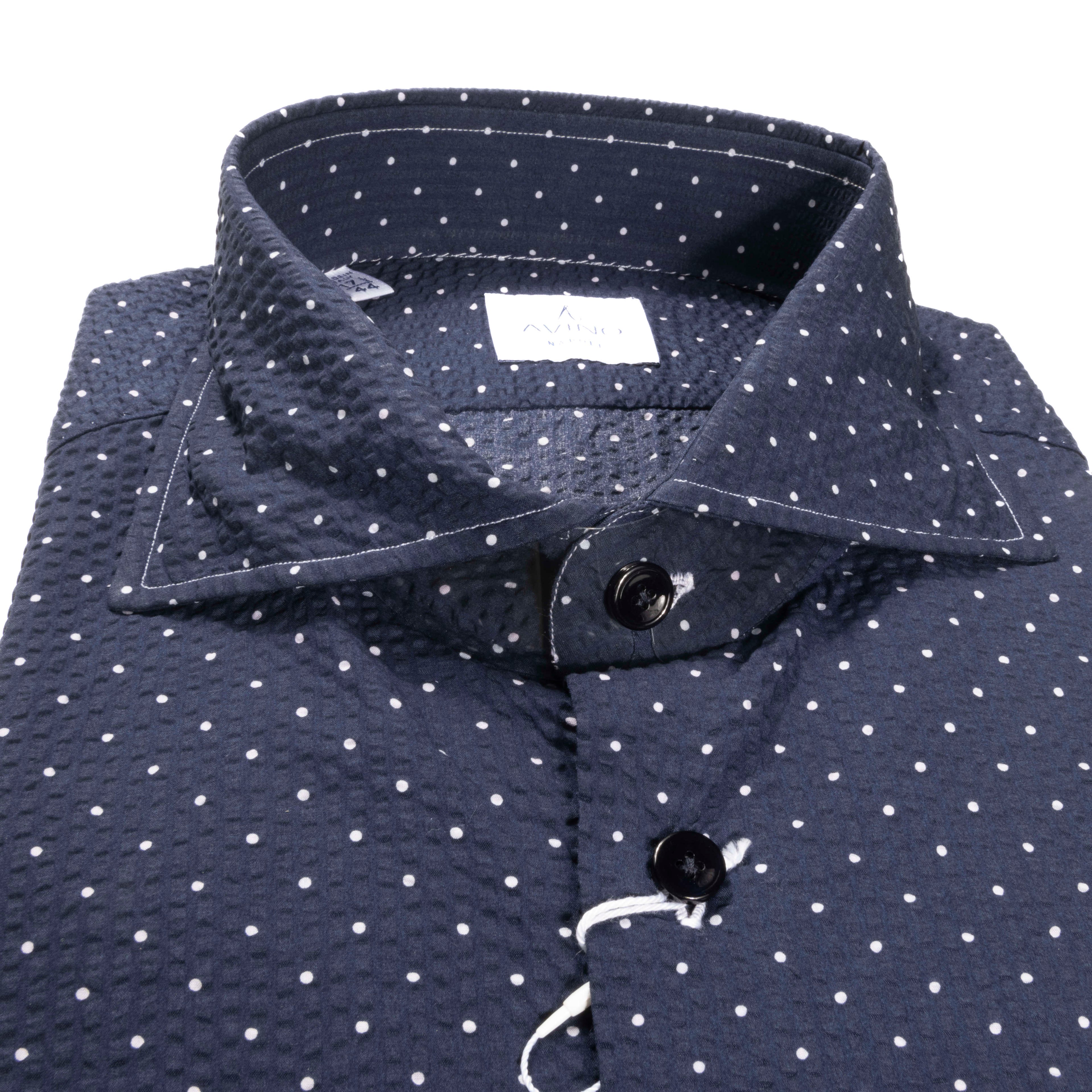 Navy with white dots Seersucker Casual Shirt 46