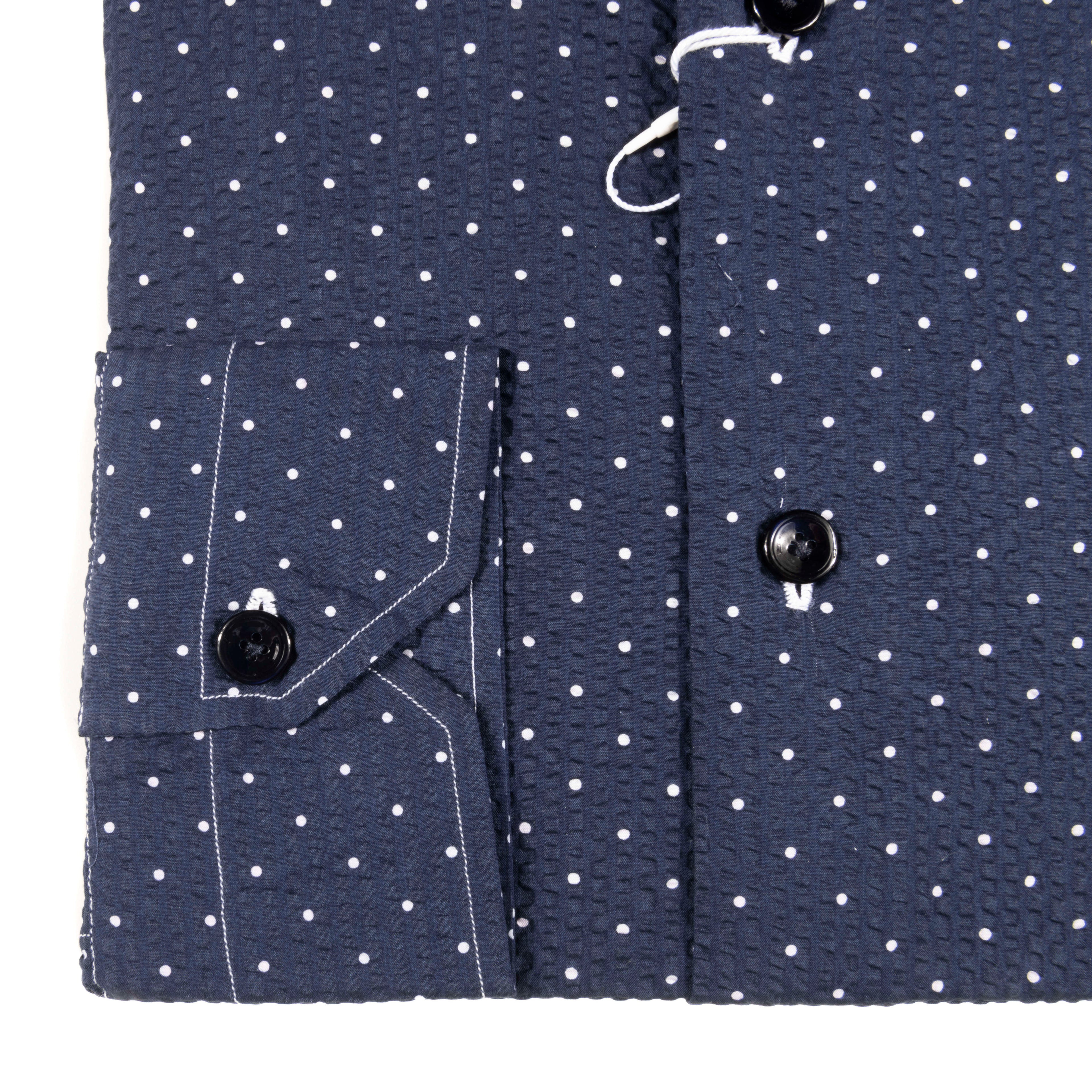 Navy with white dots Seersucker Casual Shirt 46