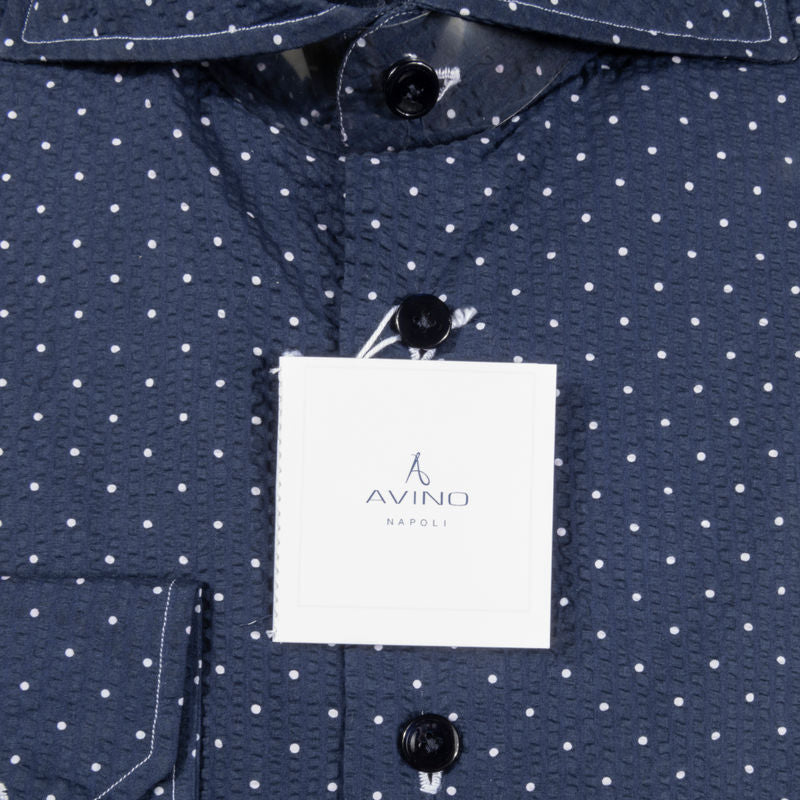 Navy with white dots Seersucker Casual Shirt 38