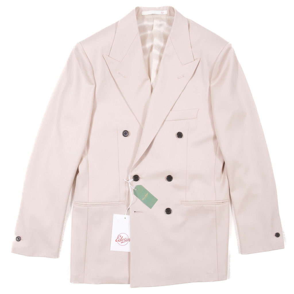 Neapolitan Hand Tailored Beige Double Breasted Cavalry Twill Sport Coat 48