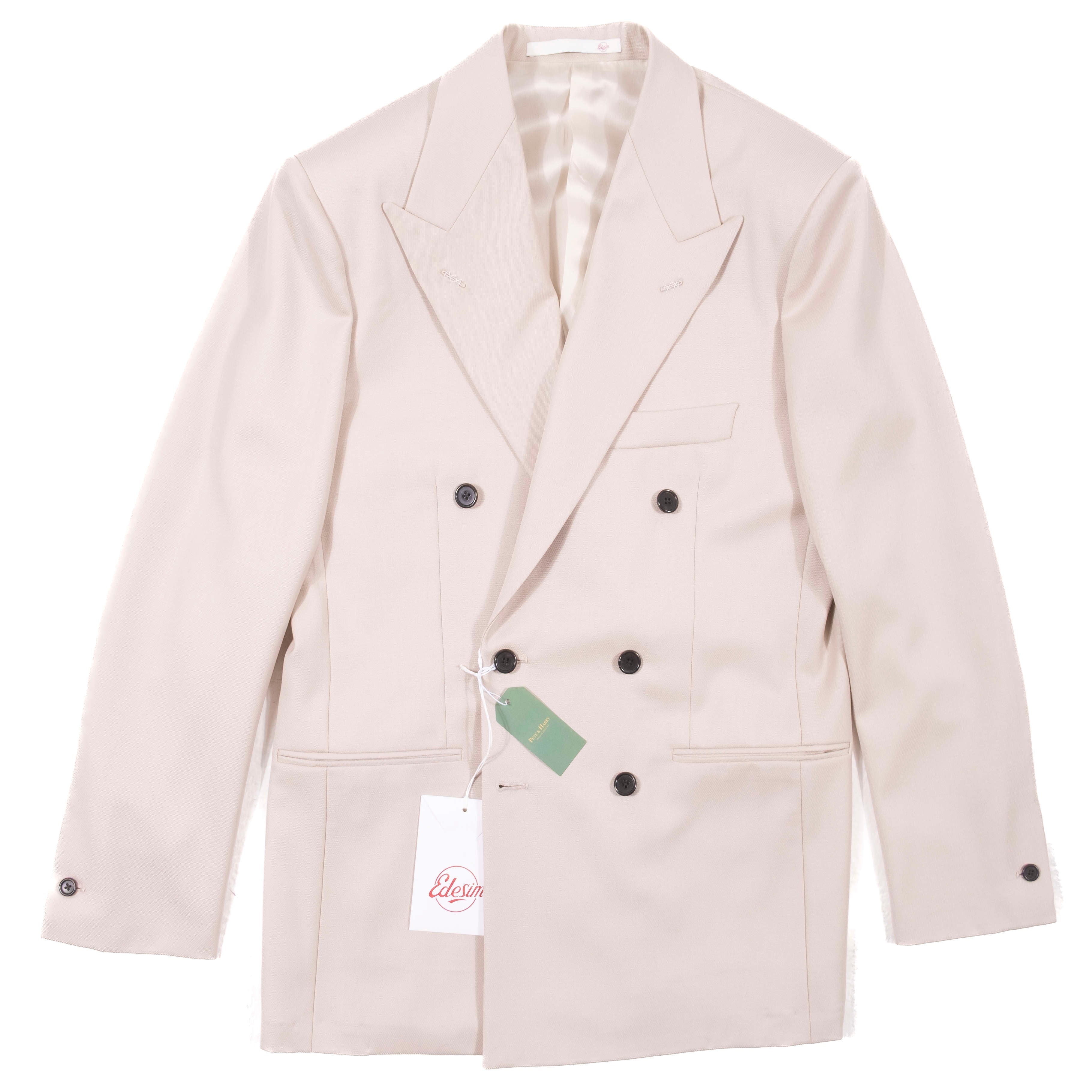 Neapolitan Hand Tailored Beige Double Breasted Cavalry Twill Sport Coat 48