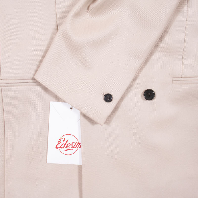 Neapolitan Hand Tailored Beige Double Breasted Cavalry Twill Sport Coat 48