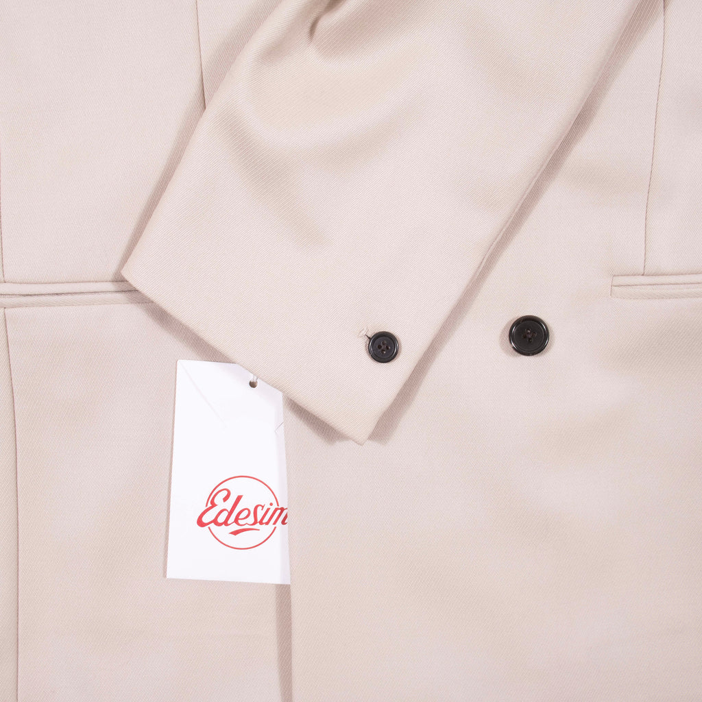 Neapolitan Hand Tailored Beige Double Breasted Cavalry Twill Sport Coat 48