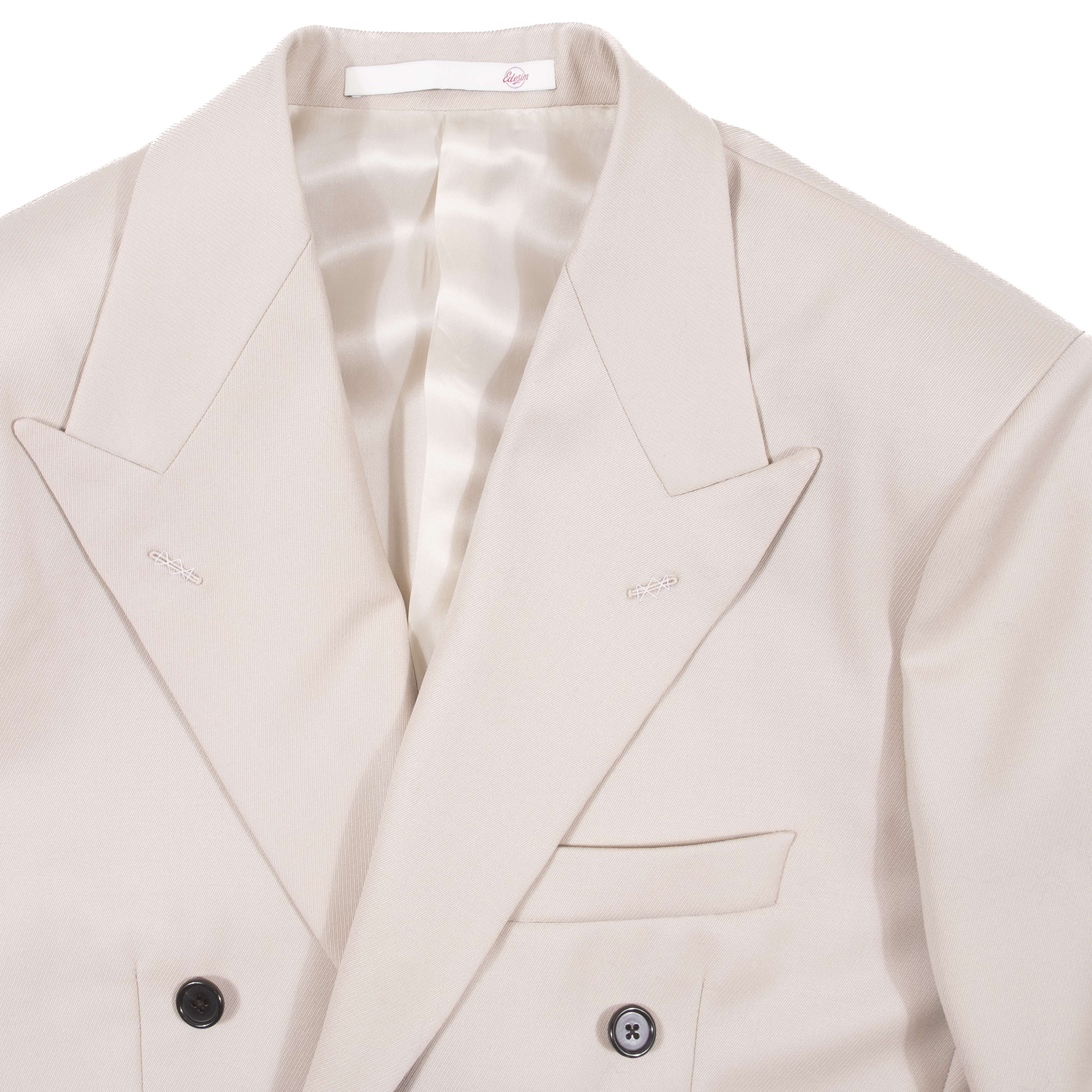Neapolitan Hand Tailored Beige Double Breasted Cavalry Twill Sport Coat 48