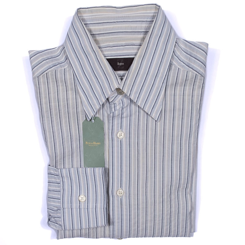 Blue Business Shirt with White Stripes