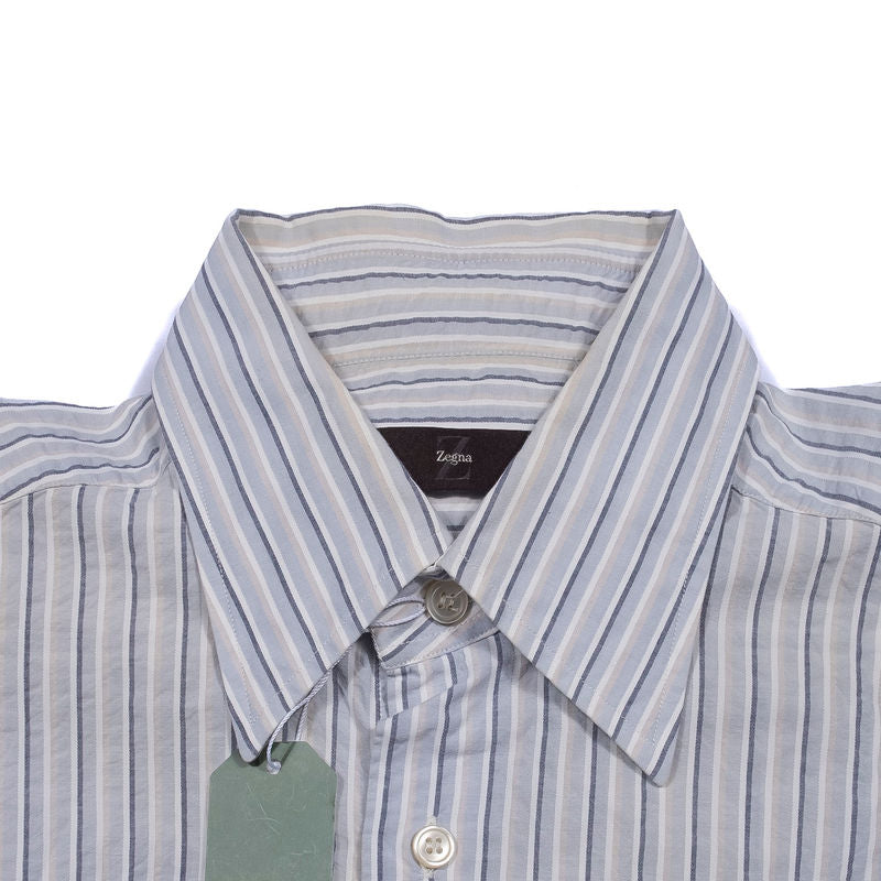 Blue Business Shirt with White Stripes