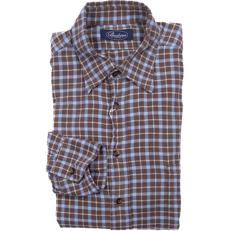 Brown and Blue Checked Flannel Shirt
