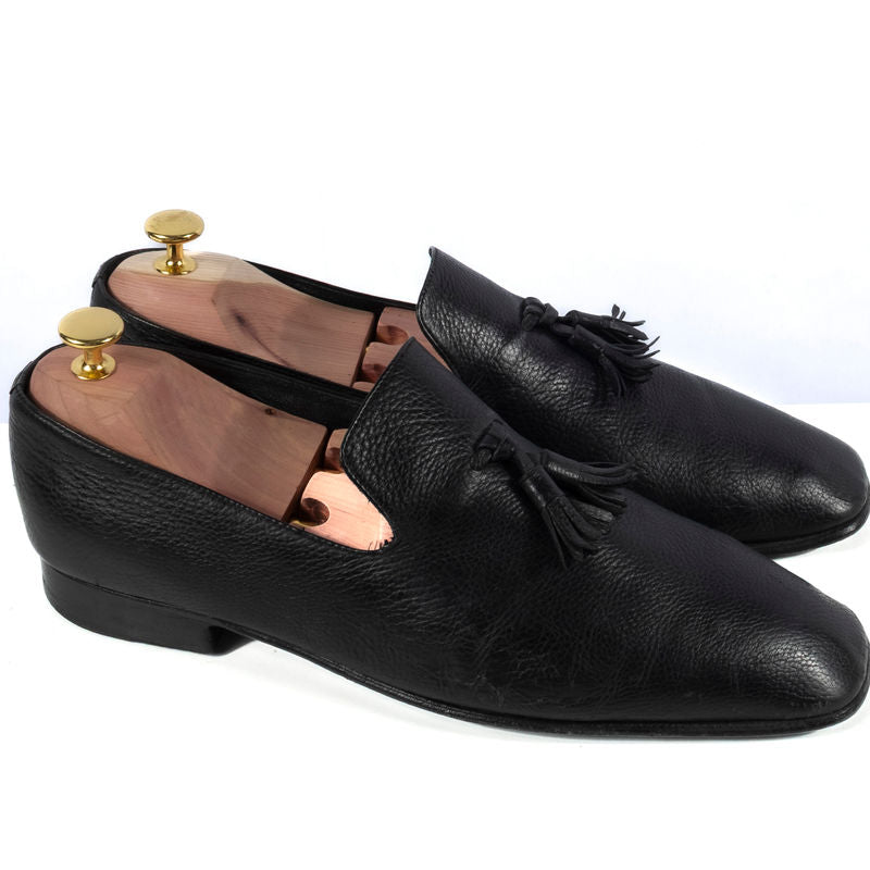 Yves Saint Laurent Black Grain Leather Loafers Sz 41 (EU)
