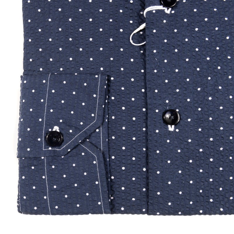 Navy Polkadot Seersucker Casual Shirt 42